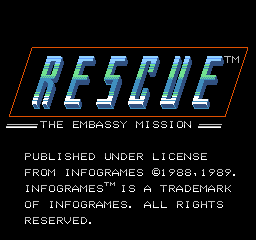 Rescue the Embassy Mission title screen for NES